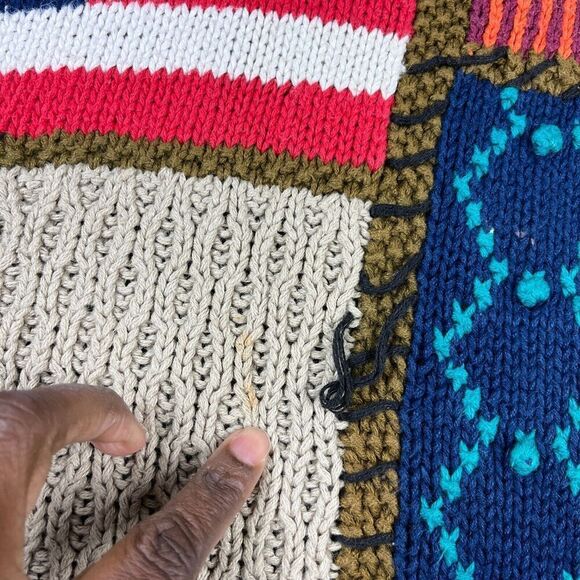 Outlander Patchwork Mock Neck Sweater Cable Knit Kitsch Vintage Size MEDIUM FLAW - Picture 10 of 10